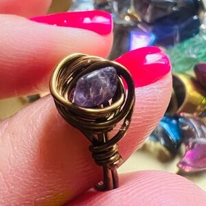 Handcrafted Wire-Wrapped Dainty Amethyst Ring SZ 8